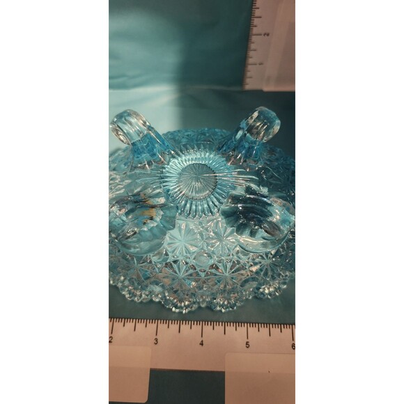 Vintage Blue Daisy & Button Pressed Glass Footed Bowl 3-Leg 6.5" Retro - Picture 3 of 11